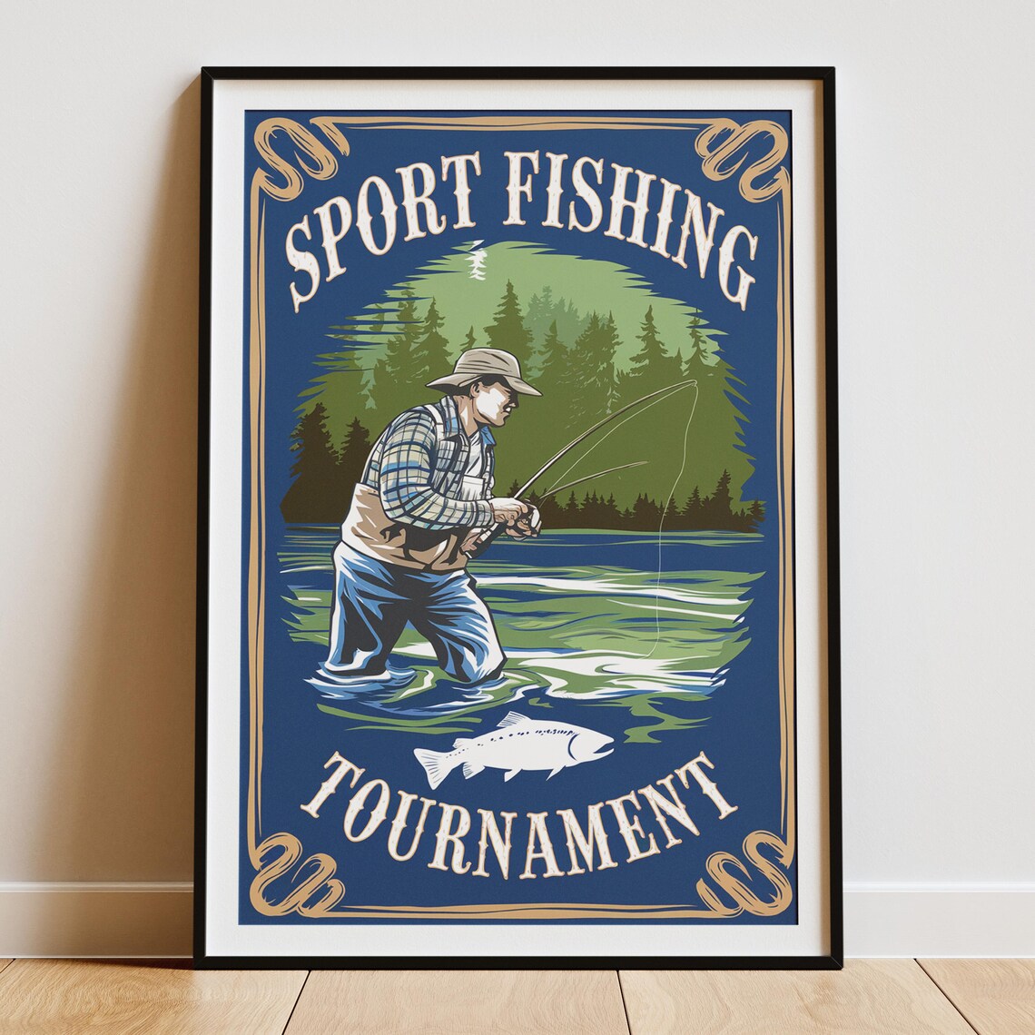 Vintage Fisherman Fishing Poster, Cabin Lake House Decor - Image 4