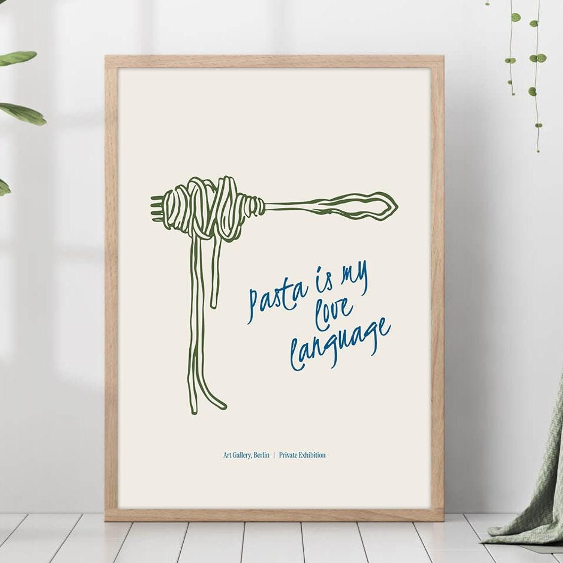 Pasta Is My Love Language Fork Spaghetti Line Art Food Poster