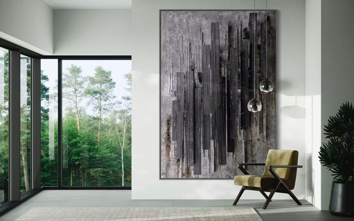 Dark Gray Tall Pillar Abstract Night Textured Vertical Art Poster - Image 3