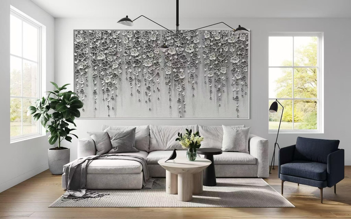White Flowers Modern Abstract Wall Art Poster - Image 3