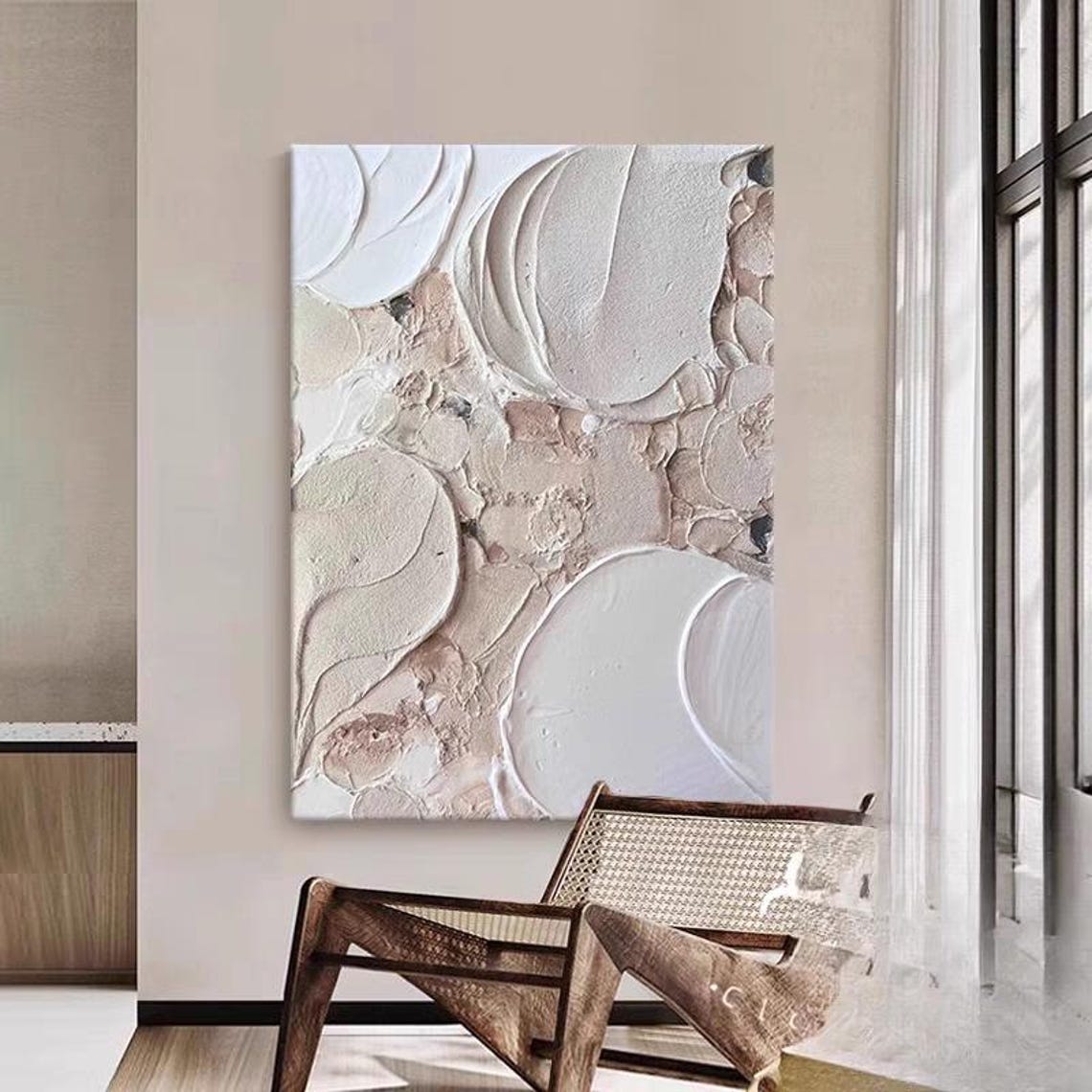 Abstract Pink Beige Oil Painting Art Modern Extra Large Thick Textured Painting Original Hand Painted Artwork On 3d Wall Art Decor - Image 3