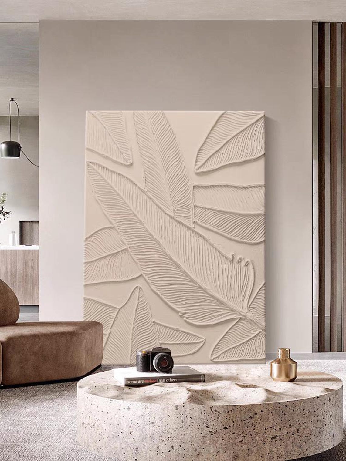 Beige Botanical Leaves Textured Abstract Modern Minimalist Art Poster - Image 3