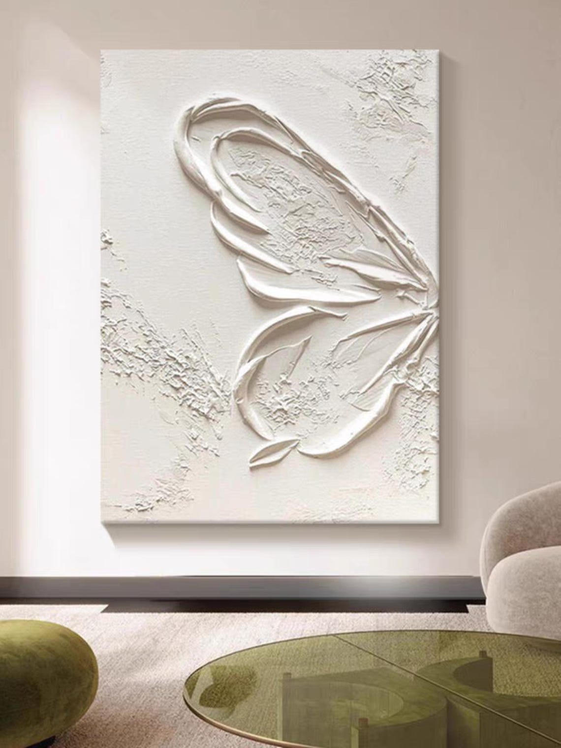 White Butterfly Wings Sculpted Texture All White Minimalist Art Poster - Image 2