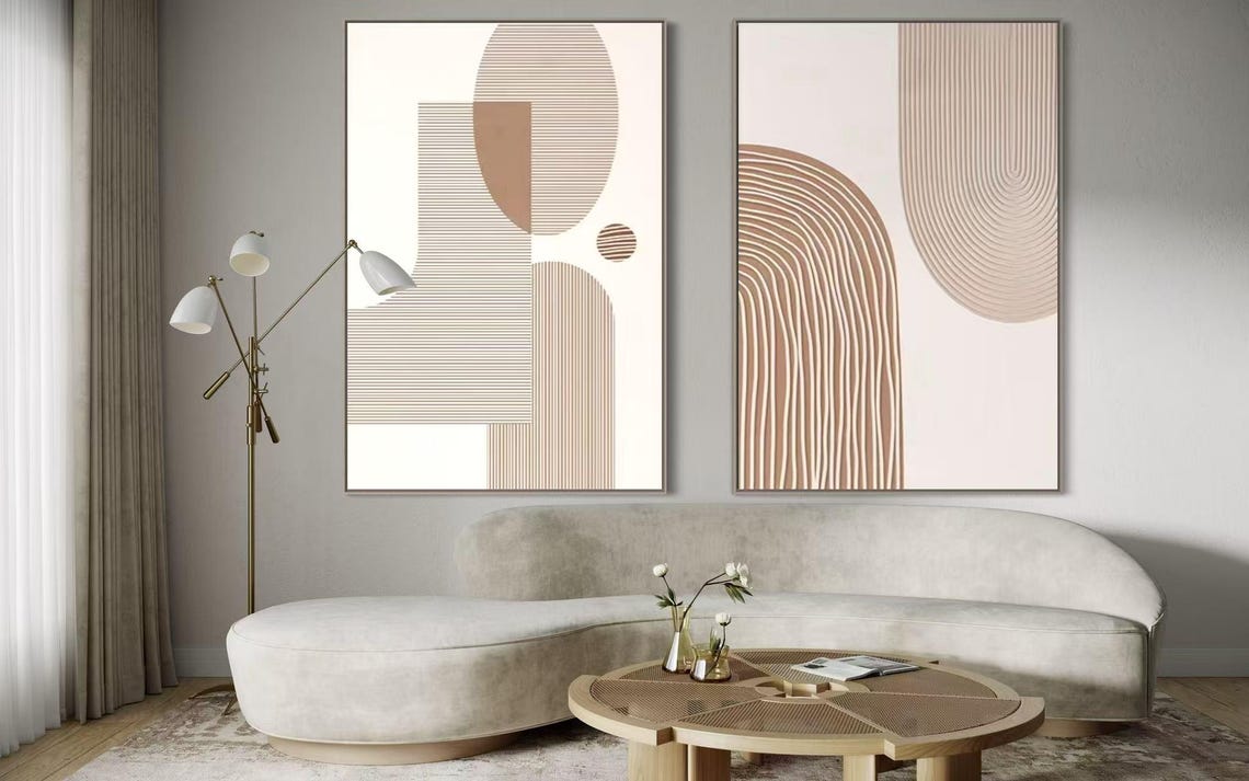 2p Abstract Modern Wall Art Beige White Arch Texture Oil Painting Hand Painted Custom Artwork Acrylic Art Large Size Home Decor - Image 3