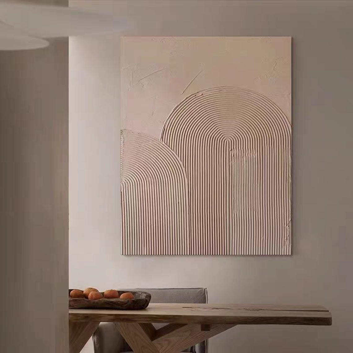 Beige Minimalist Arched Rainbow Line Relief Texture Abstract Poster - Image 3