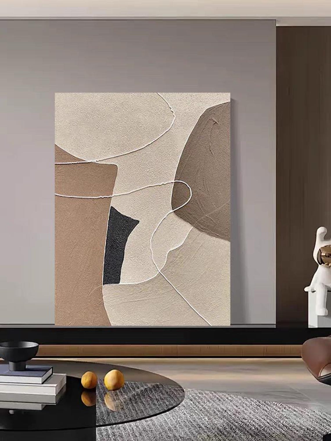 Beige White Brown Color Block Line Abstract 3D Texture Painting Poster - Image 3