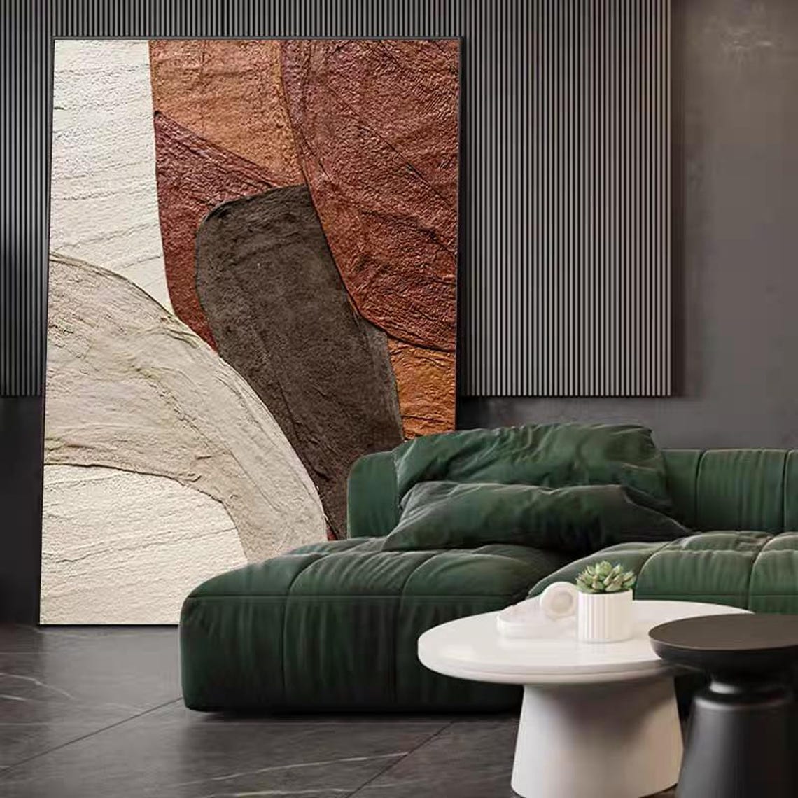 Terracotta Rust and Cream Curved Color Fields Textured Art Poster - Image 2