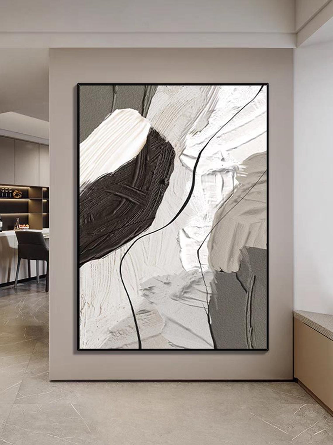 Dark Light Gray Abstract Brushstroke Large Modern Texture Art Poster - Image 3