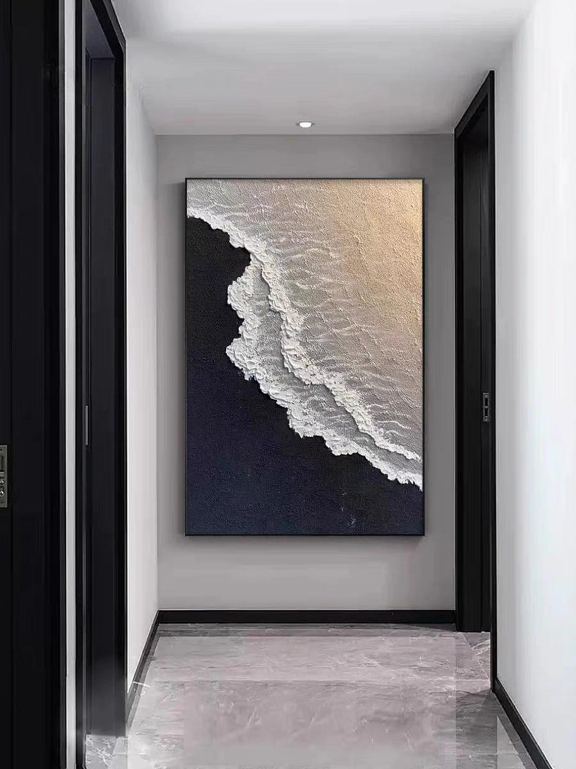 Gold White Ocean Waves On Black Beach Aerial Seascape Art Poster - Image 2