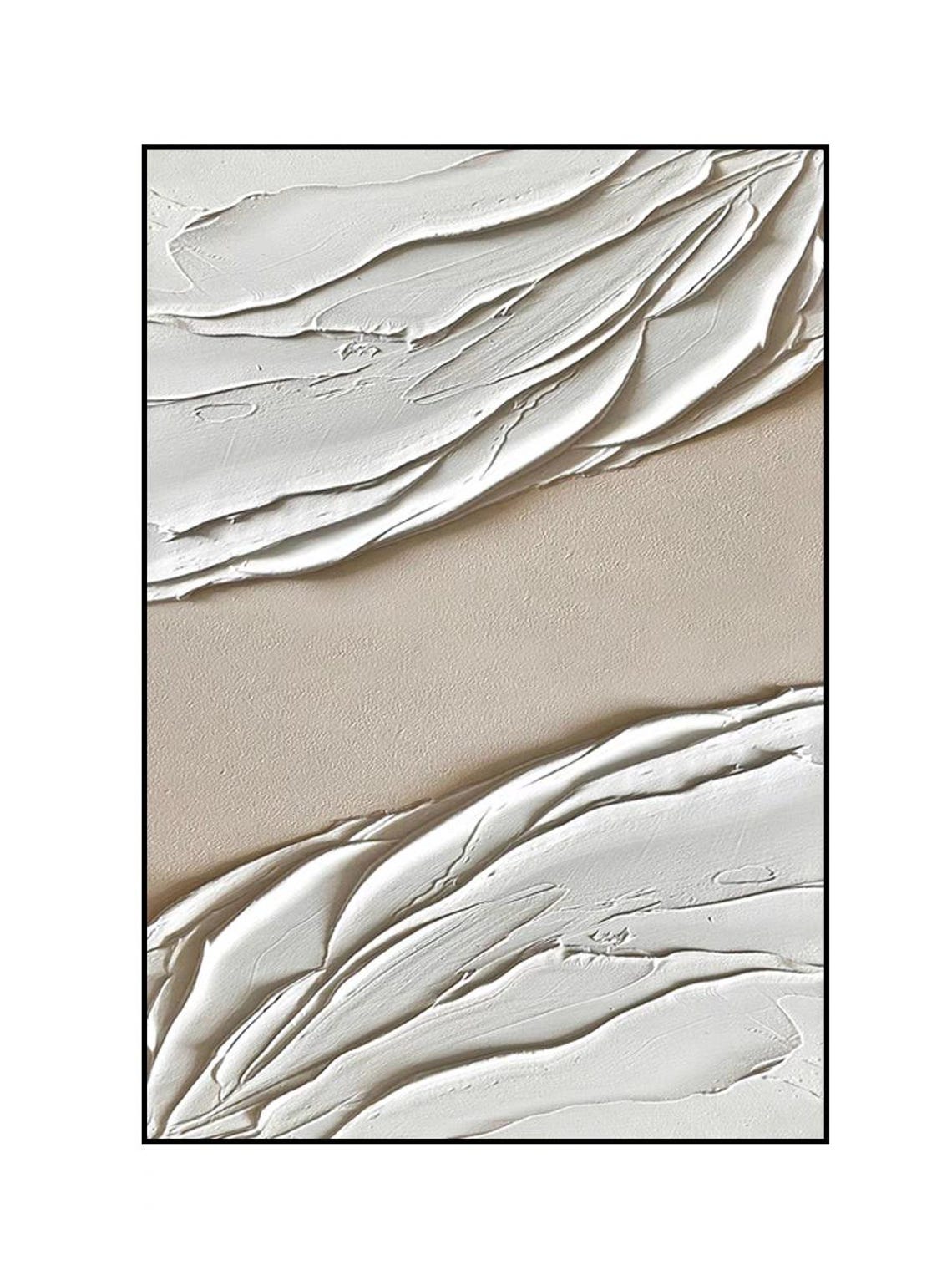 White Sand Sweeping Bands Thick Texture Vertical Minimalist Wall Art - Image 3
