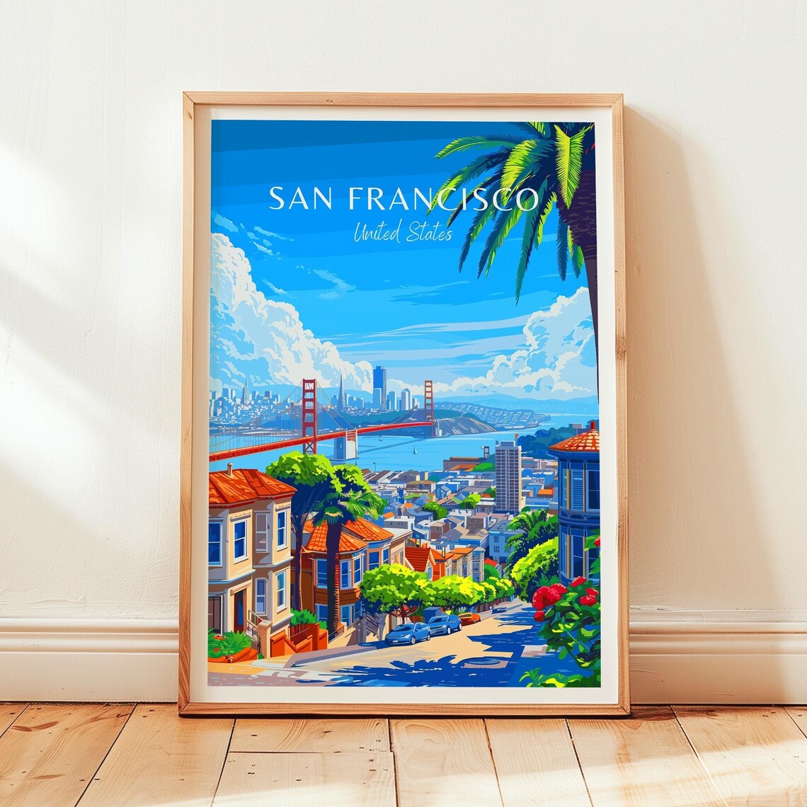 San Francisco Golden Gate Bridge Hillside Street Travel Poster