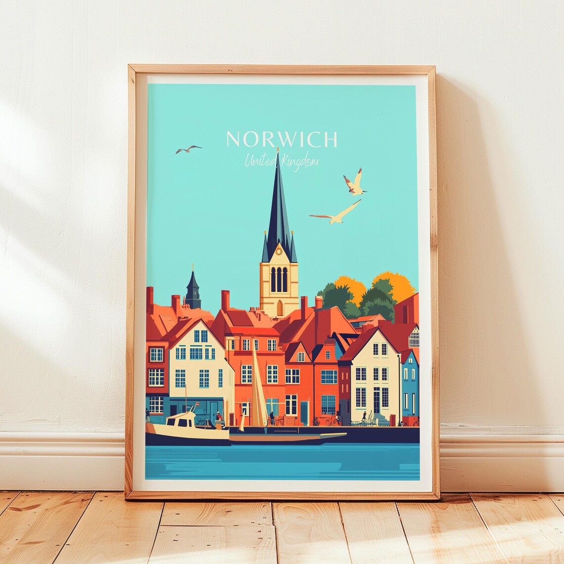 Norwich England Old Town Church Spire Harbor Waterfront Poster