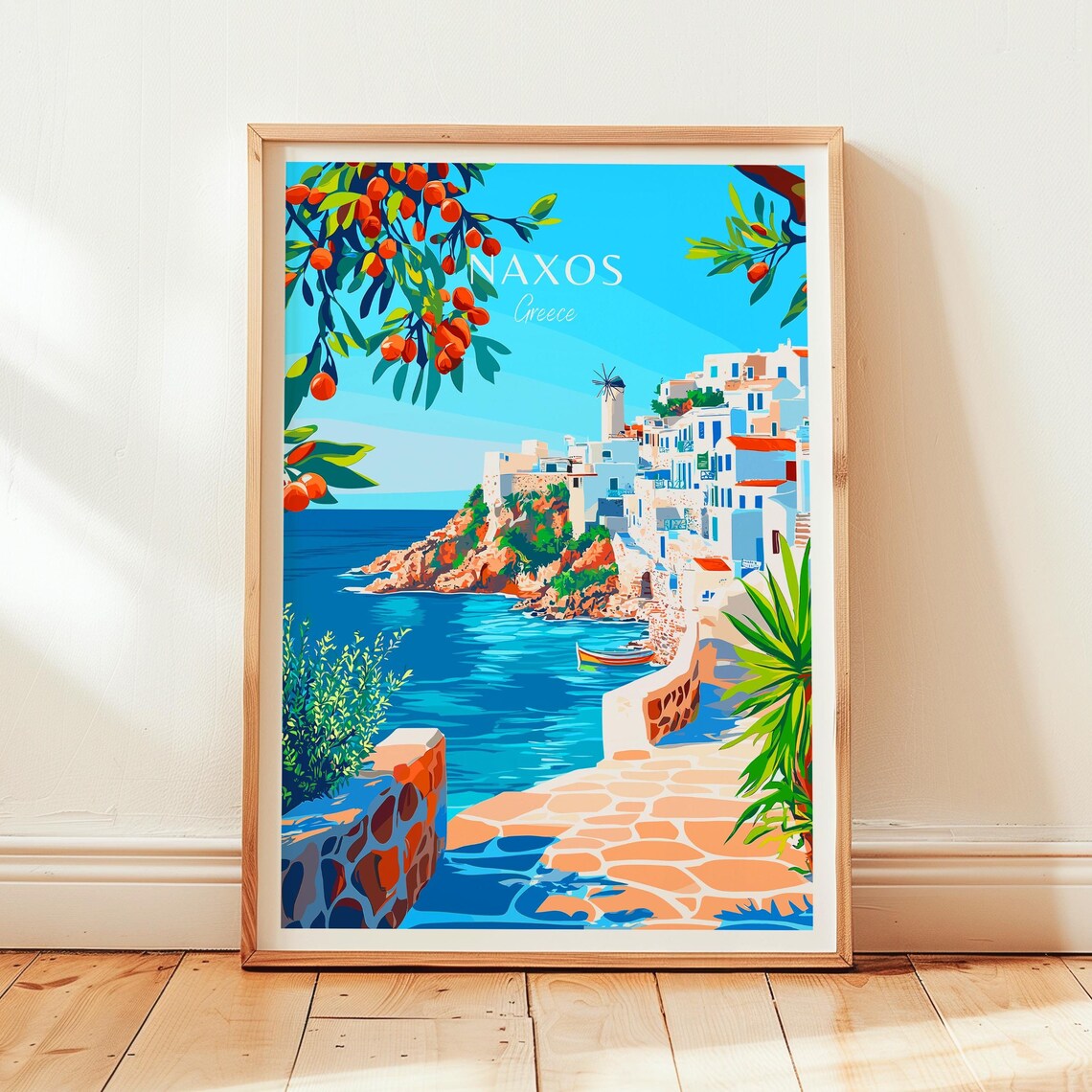 Naxos Greece Harbor Village Windmill Citrus Terrace Seaside Poster