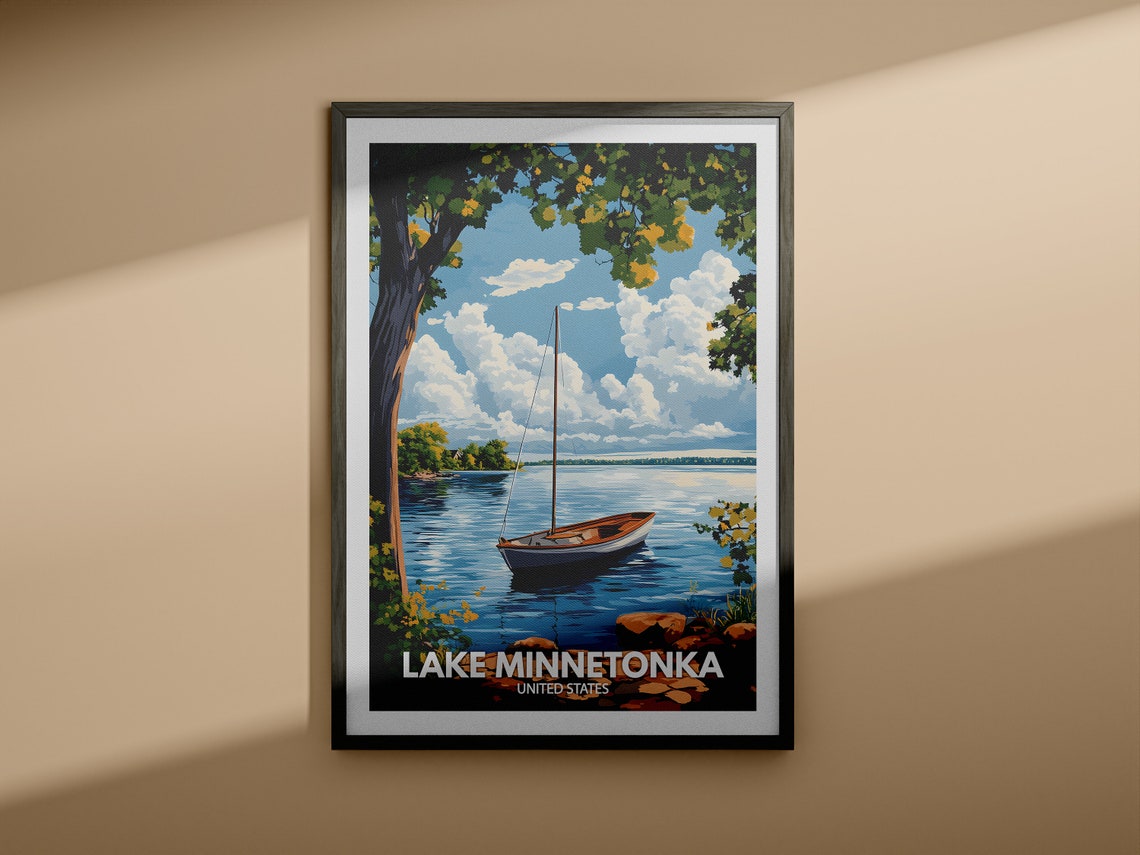 Lake Minnetonka Print United States Lake Minnetonka Poster United States Travel Poster Lake View Wall Art Decor Holiday Poster - Image 3