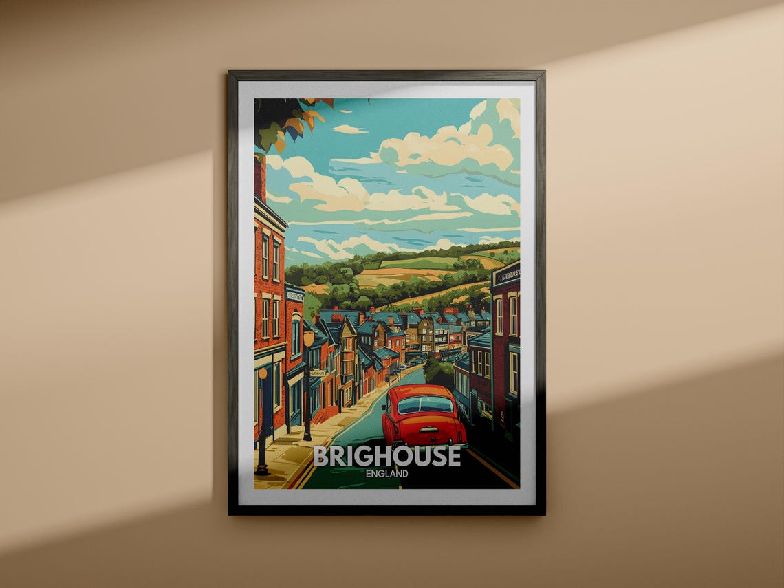 Brighouse Travel Print England Brighouse Travel Poster England Travel Poster United Kingdom Wall Art British Art Decor - Image 3