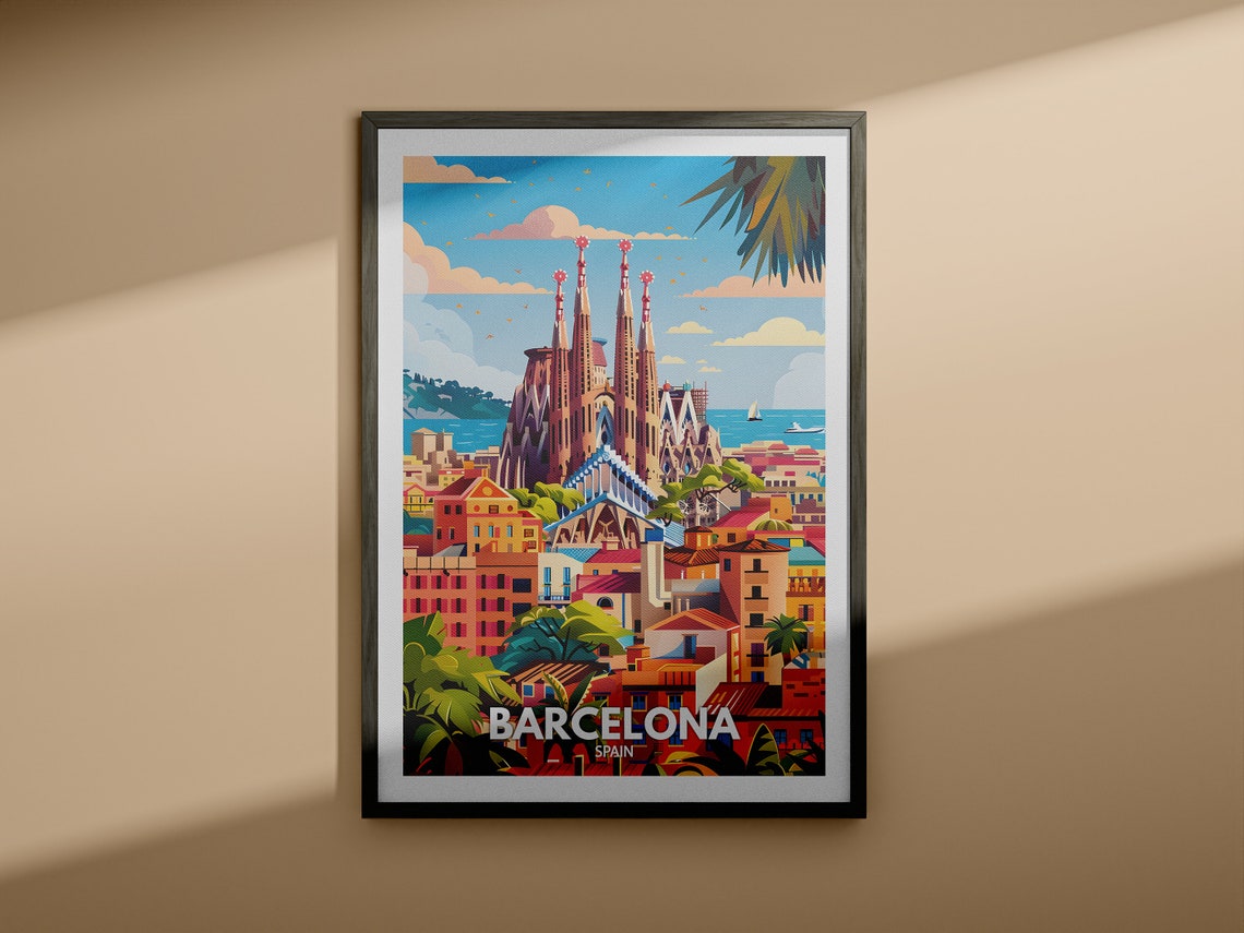 Barcelona Travel Print Spain Barcelona Travel Poster Spain Travel Poster Spain Cityscape Wall Art Unique City Decor - Image 3