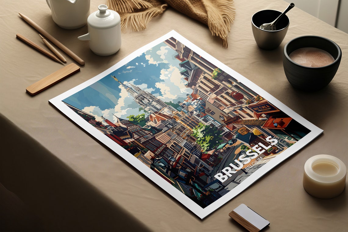Brussels Travel Print Belgium Brussels Travel Art Poster Belgium Travel Poster Belgium Cityscape Wall Art Unique City Art Decor - Image 3