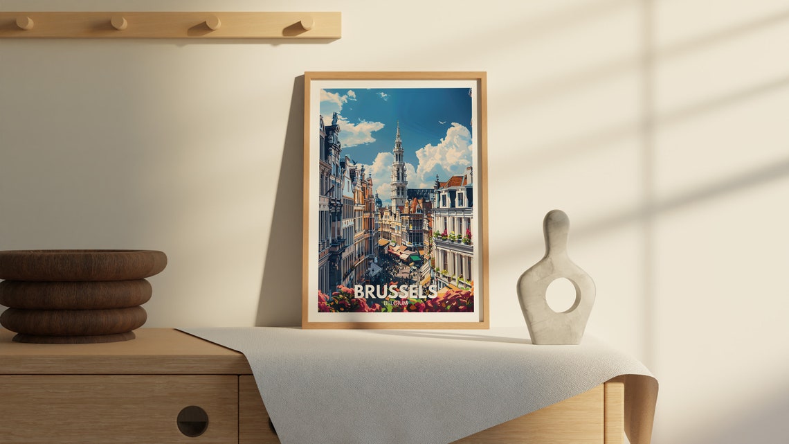 Brussels Travel Print Belgium Brussels Travel Poster Belgium Travel Poster Belgium Cityscape Wall Art Unique City Art Decor - Image 2