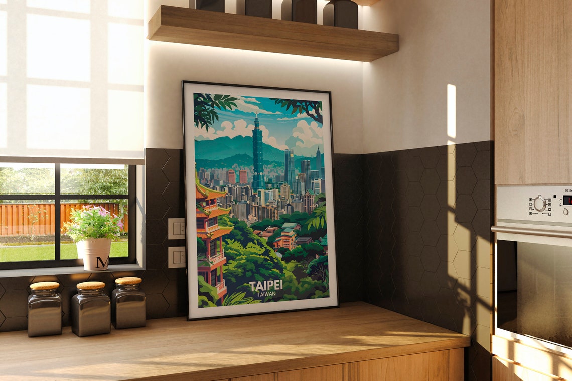 Taipei Print Taiwan Taipei Travel Poster Taiwan Travel Poster Taiwan Cityscape Wall Art Unique City Decor - Image 2