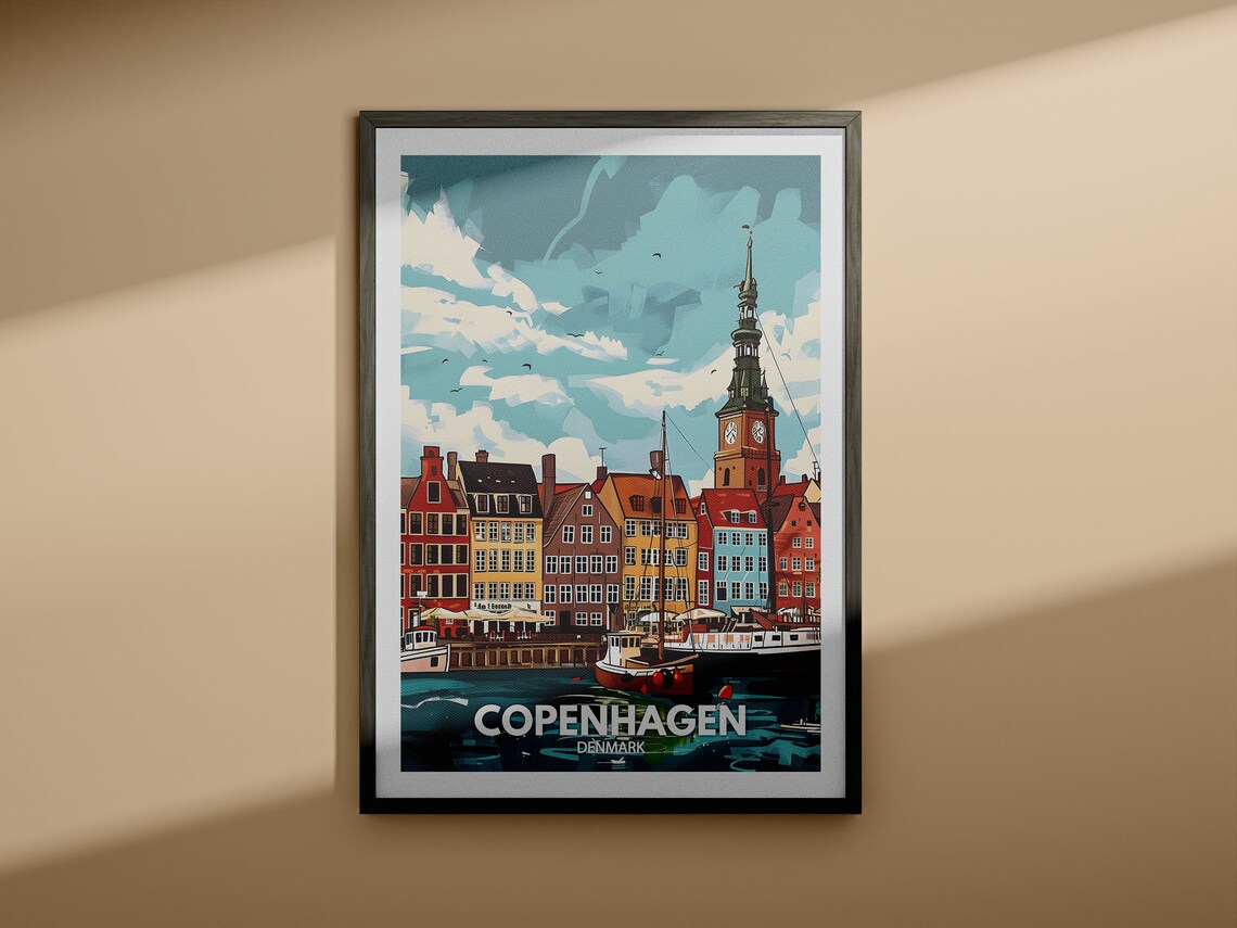 Copenhagen Travel Print Denmark Copenhagen Travel Poster Denmark Travel Poster Denmark Cityscape Wall Art Unique City Decor - Image 3