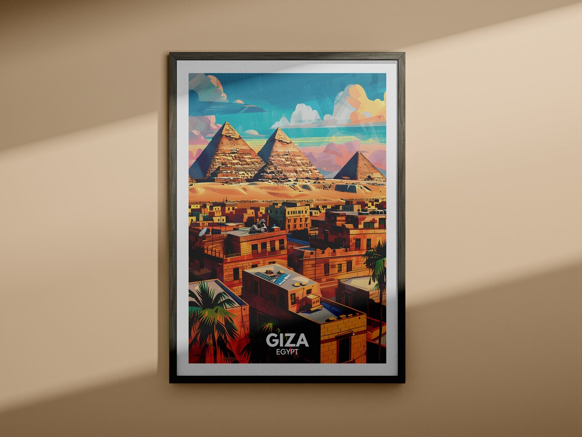 Giza Travel Print Egypt Giza Travel Poster Egypt Travel Poster Egypt Cityscape Wall Art Unique City Art Decor - Image 3