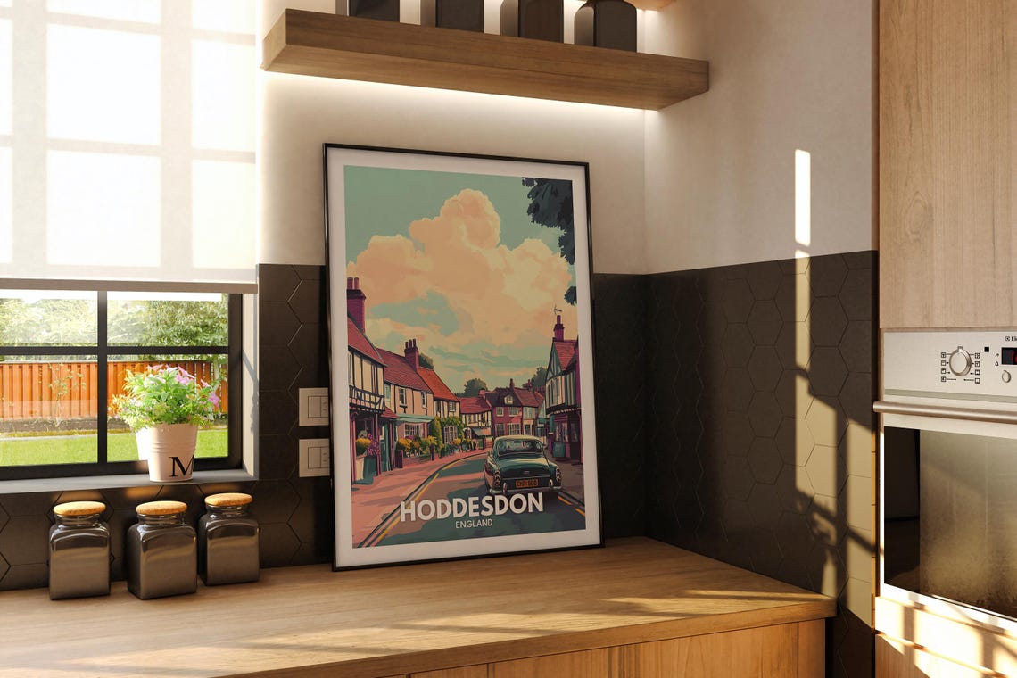 Hoddesdon Travel Print England Hoddesdon Travel Poster England Travel Poster United Kingdom Wall Art British Art Decor - Image 2