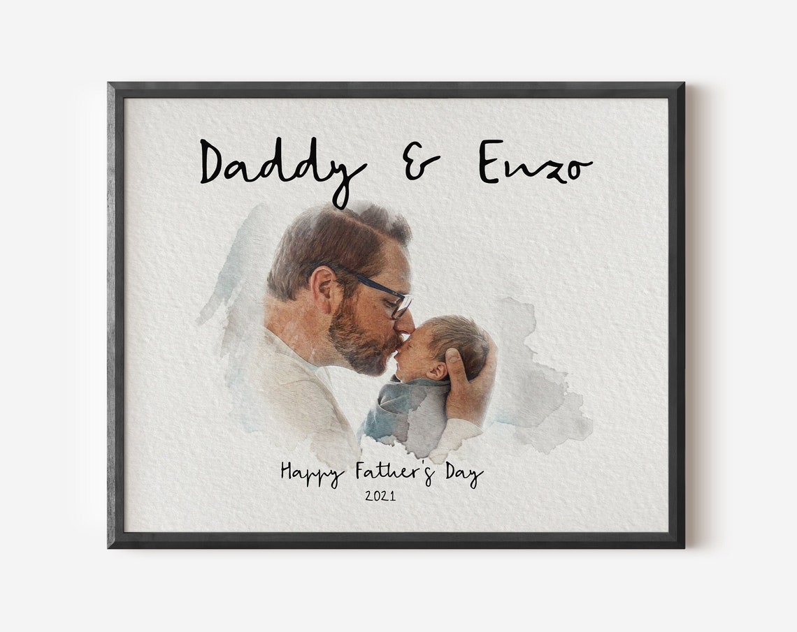 Daddy and Enzo Happy Father's Day 2021 Watercolor Portrait Poster