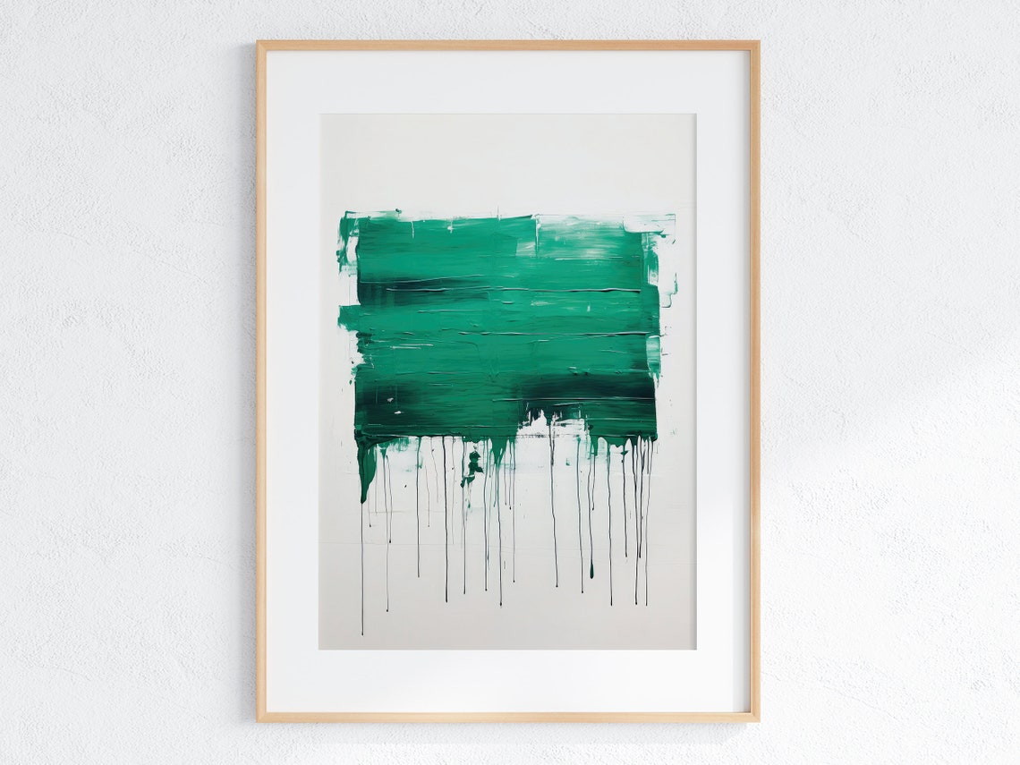 Emerald Green Expressive Brushstroke with Drips Abstract Art Poster