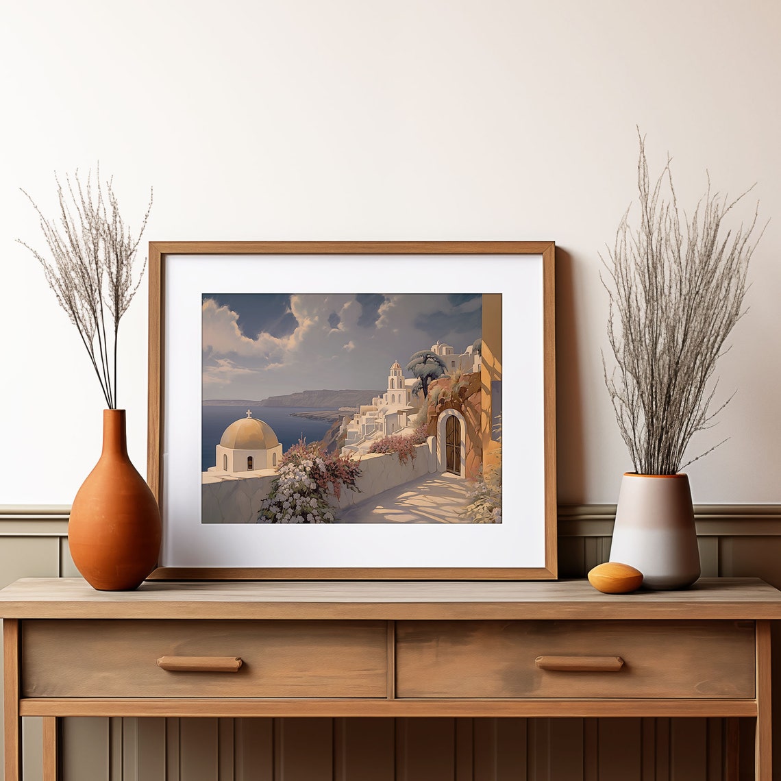 Greek Island Village with Domed Church Santorini Style Poster - Image 4