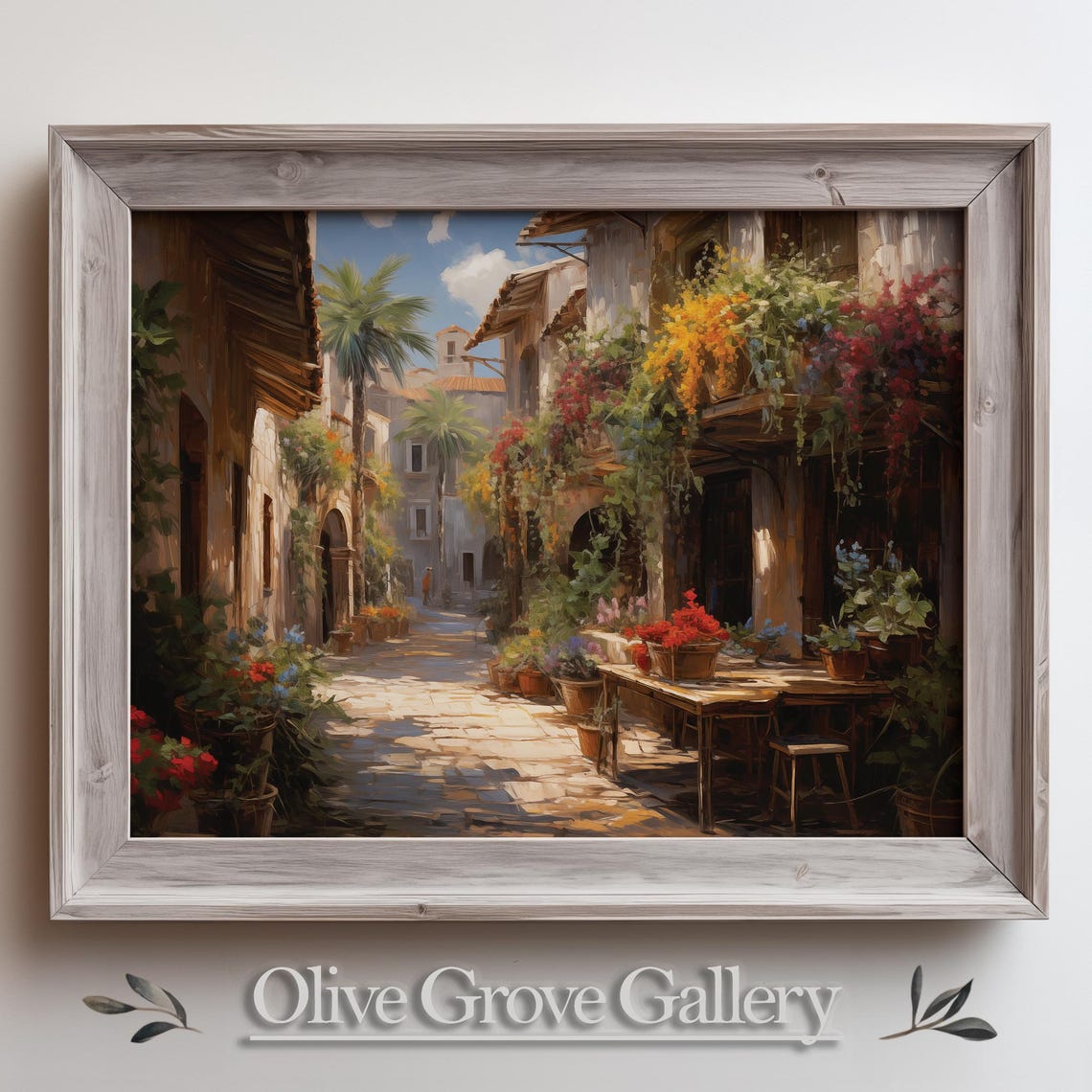 Charming Mediterranean Village Alleyway Flowering Balconies Poster