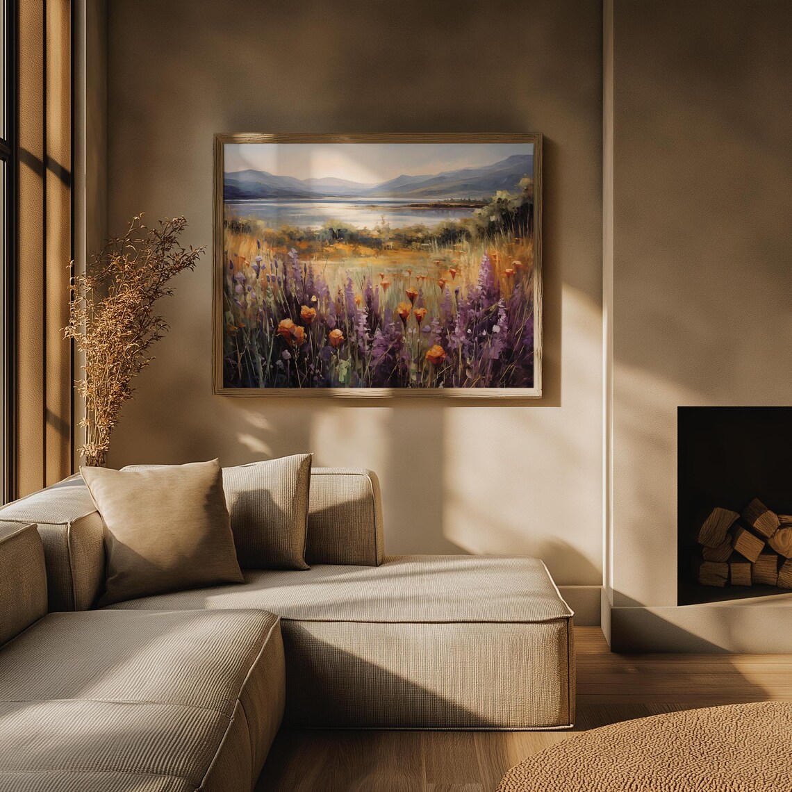 Mountain Lake Wildflower Field Lavender Poppy View Oil Painting Poster - Image 3