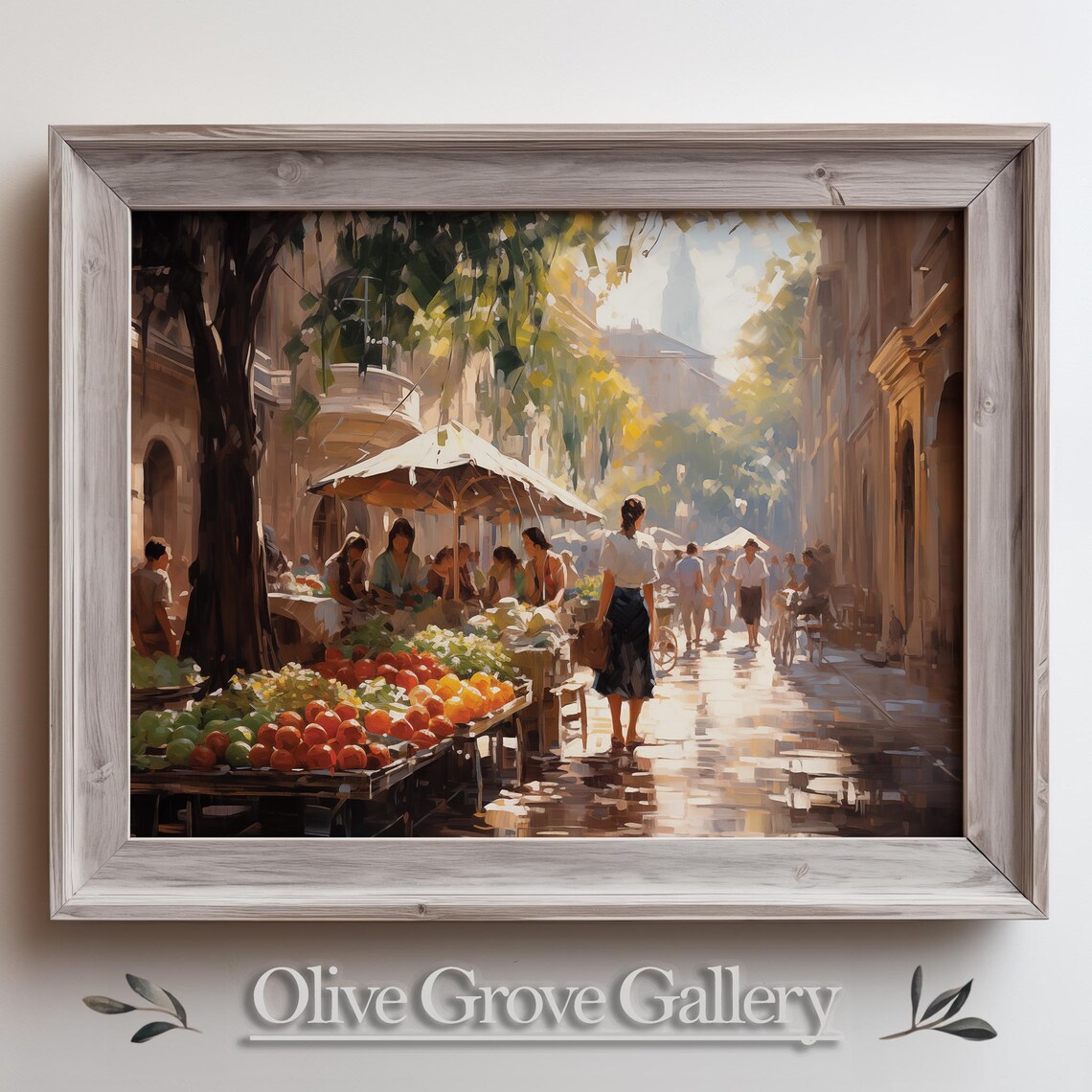 European Street Market with Fruit Stalls Oil Painting Poster