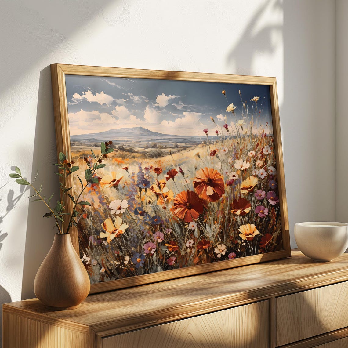 Summer Wildflower Meadow Cosmos Blooms Vintage Floral Landscape Poster - Image 3