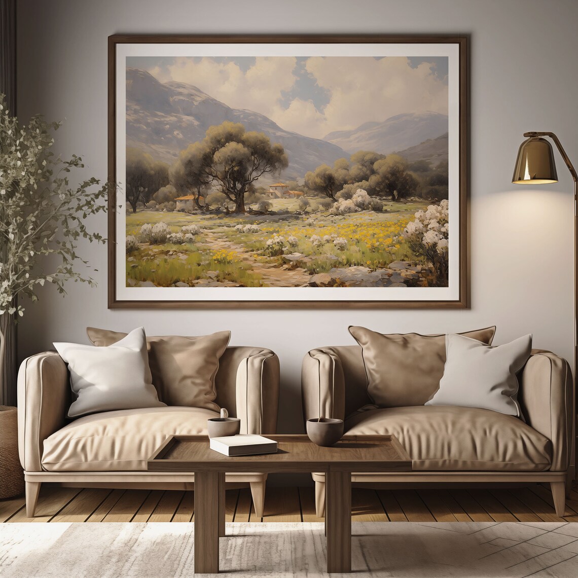 Mountain Meadow Wildflowers with Farmhouse Oil Painting Poster - Image 2