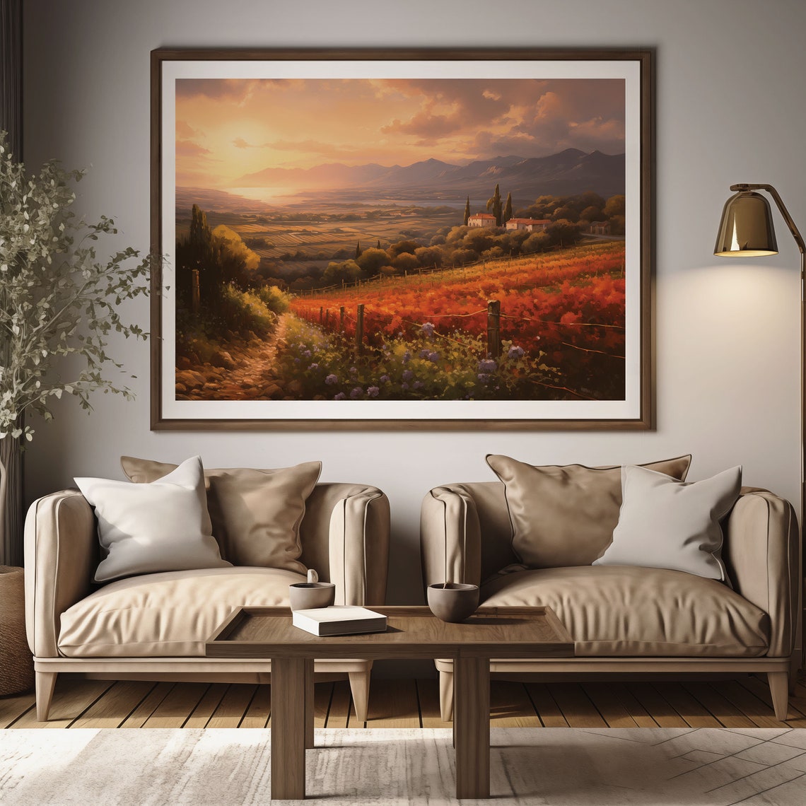 Sunset Over Rolling Farmland With Autumn Fields Farmhouses Poster - Image 2