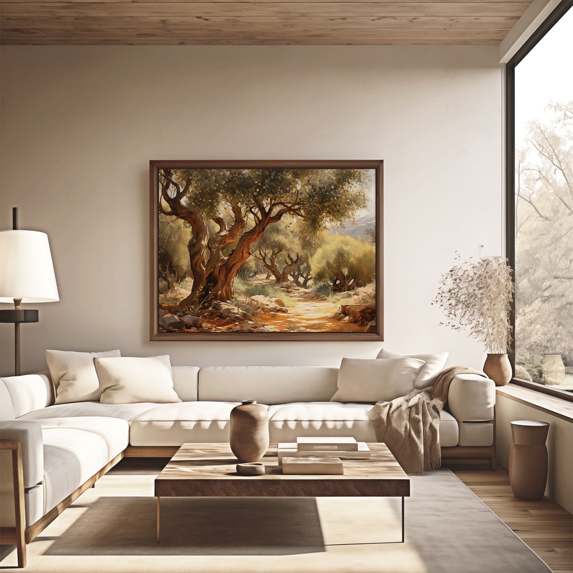 Ancient Olive Tree Sun Dappled Grove Dirt Path Oil Painting Poster - Image 4