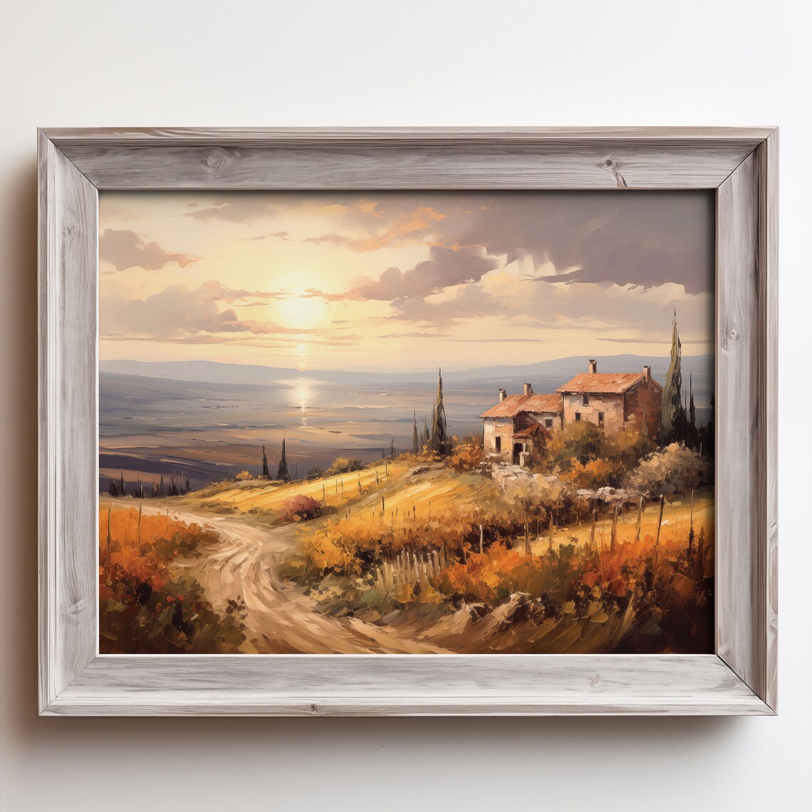 Italian Farmhouse Sunset Countryside Road Tuscan Oil Painting Poster