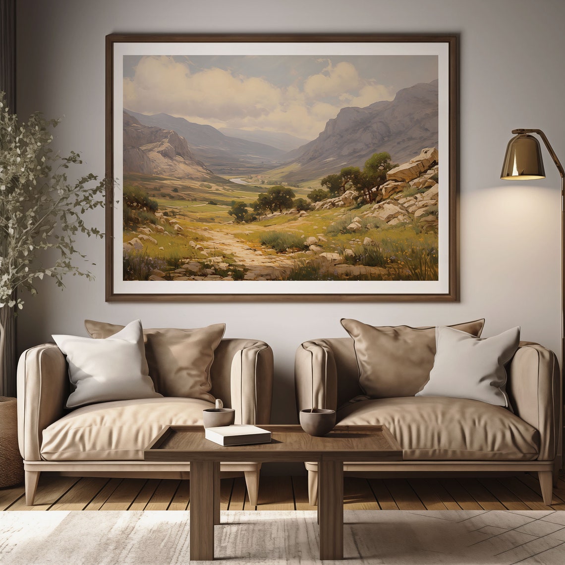 Golden Rocky River Valley Wide Open Mountain Landscape Poster - Image 2