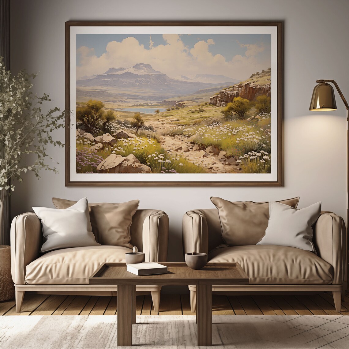 Desert Mesa Mountain Vista Wildflower Meadow Oil Painting Poster - Image 2