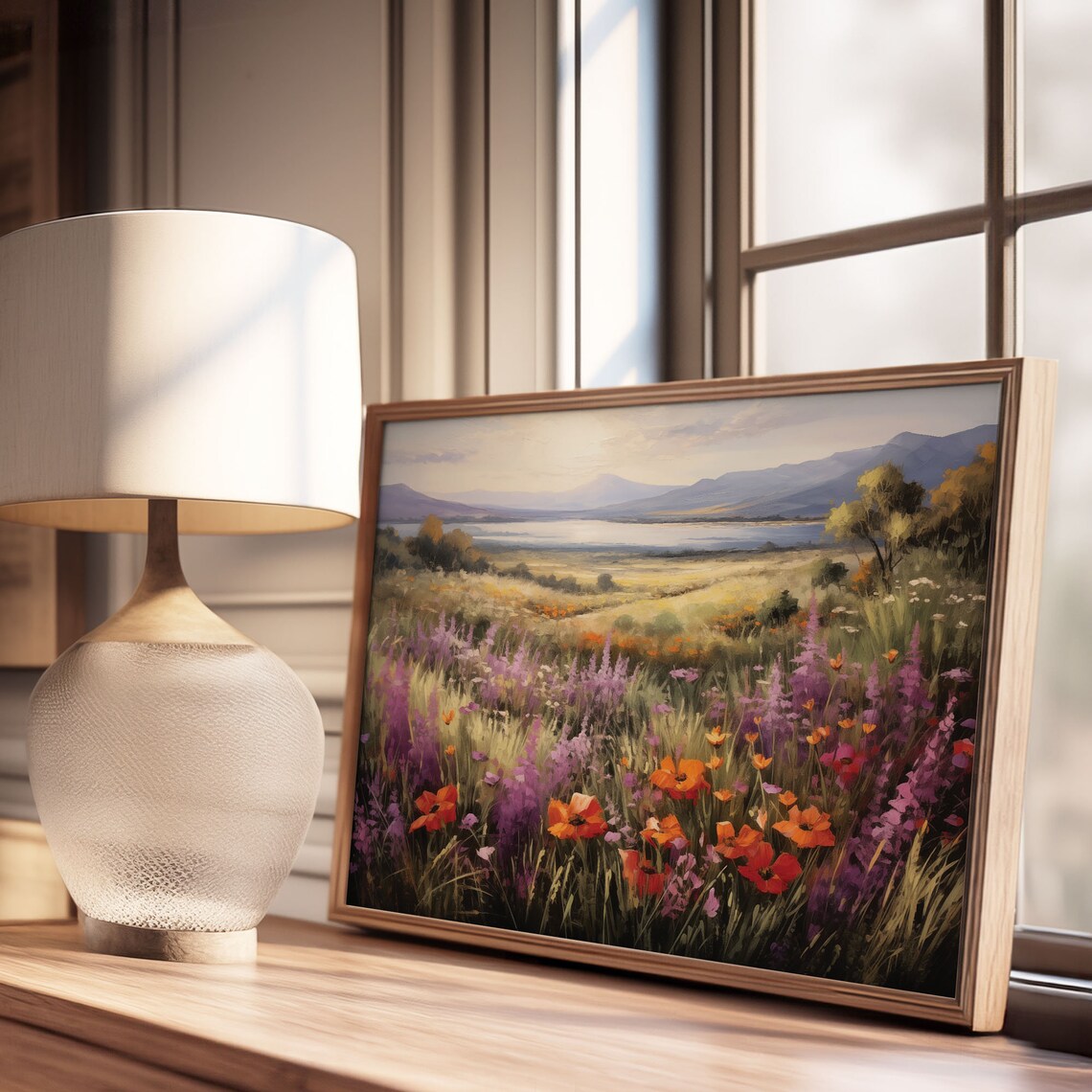 Wildflower Meadow Lake Mountain Vintage Landscape Oil Painting Poster - Image 3