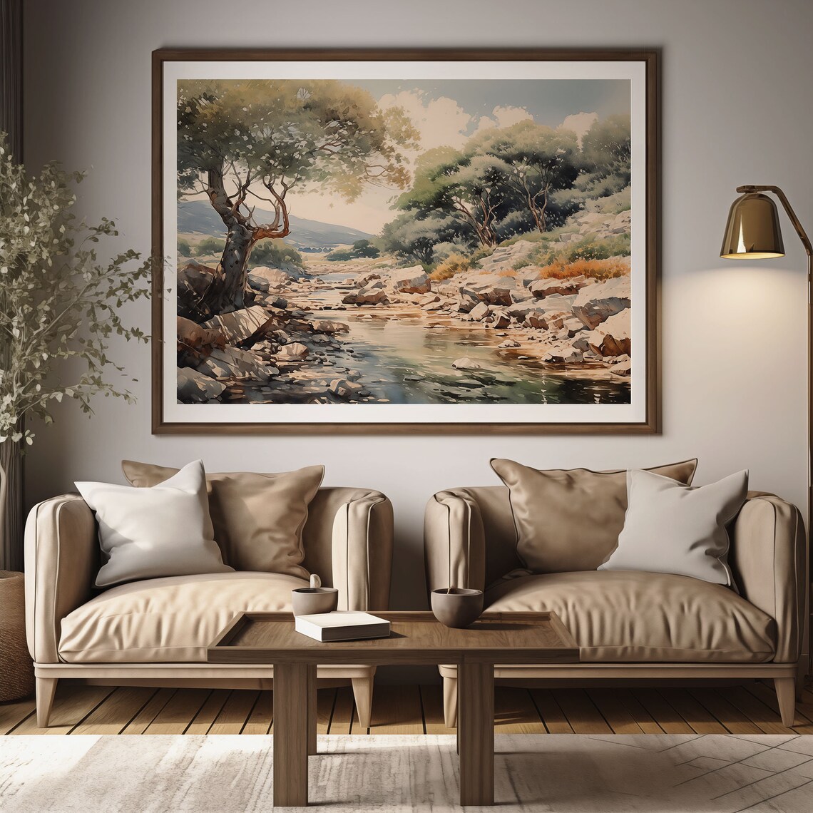 Rocky Mountain Stream in Sunlit Woodland Oil Painting Poster - Image 3