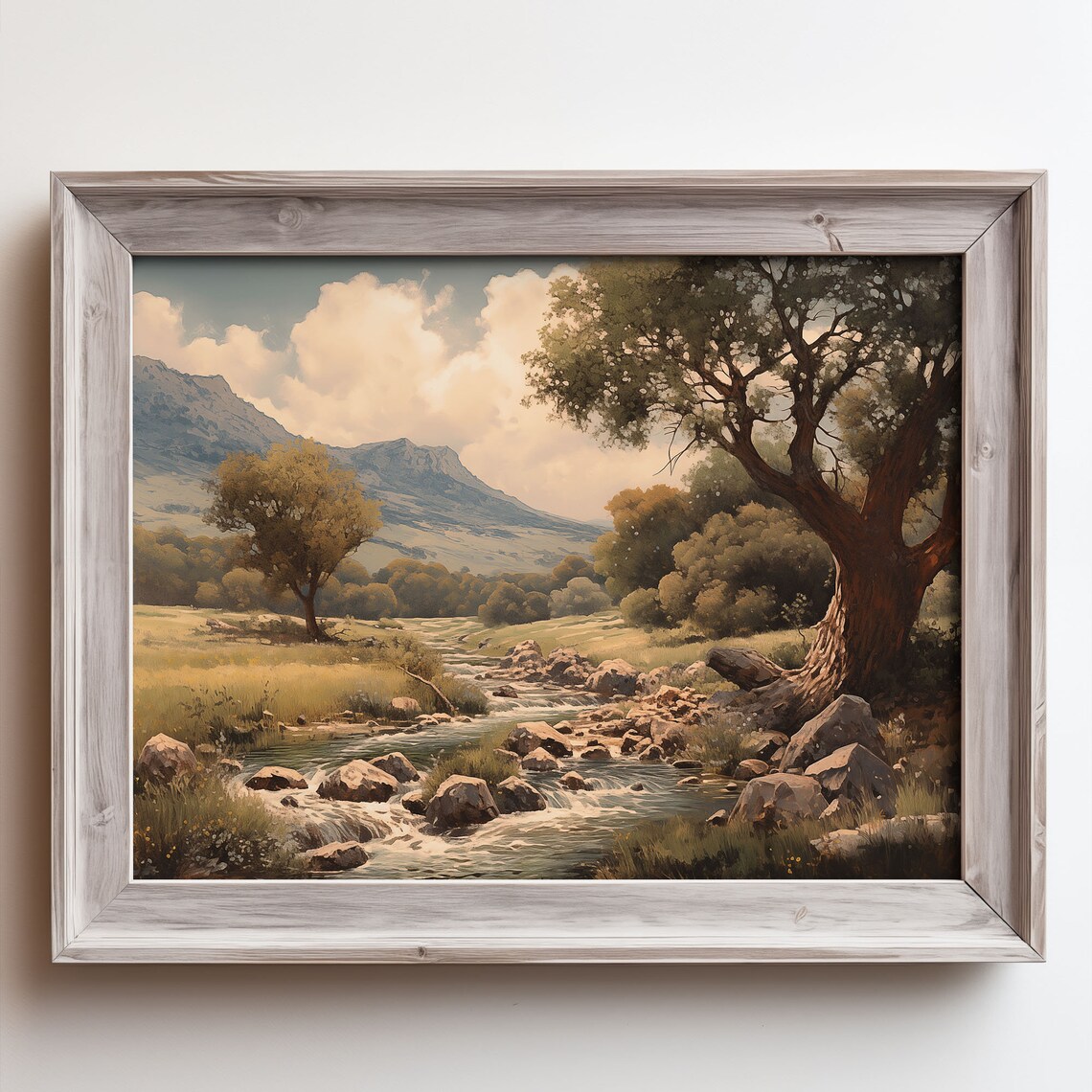 Rocky Mountain Stream Through Golden Meadow Oil Painting Poster