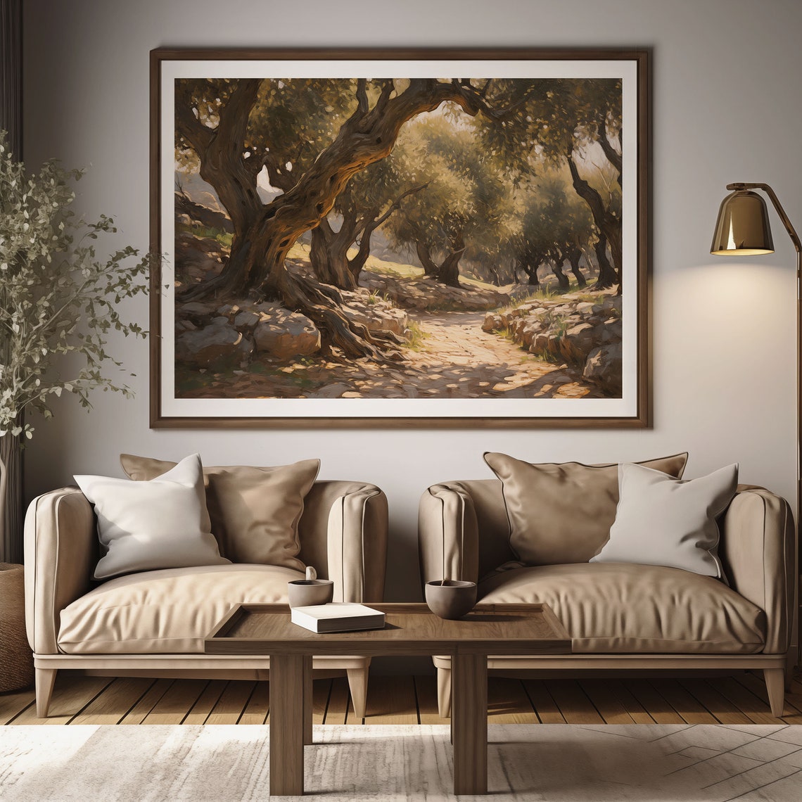 Gnarled Olive Trees Rocky Trail Warm Light Vintage Oil Painting Poster - Image 2