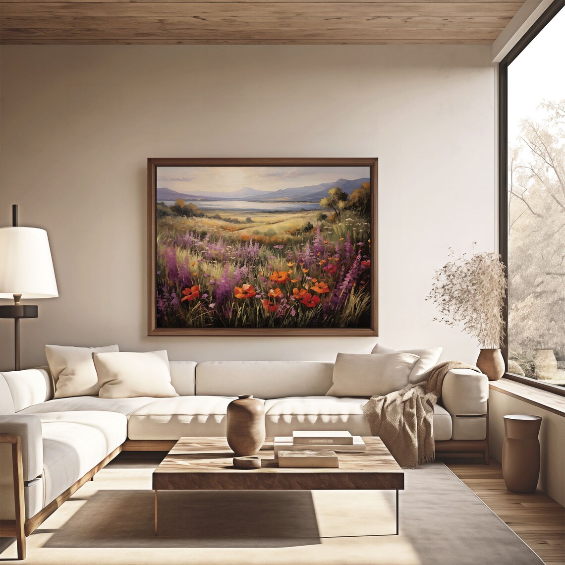 Wildflower Meadow Lake Mountain Vintage Landscape Oil Painting Poster - Image 4