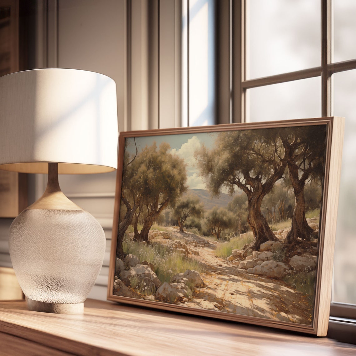 Ancient Olive Grove Tree Path Vintage Landscape Oil Painting Poster - Image 3