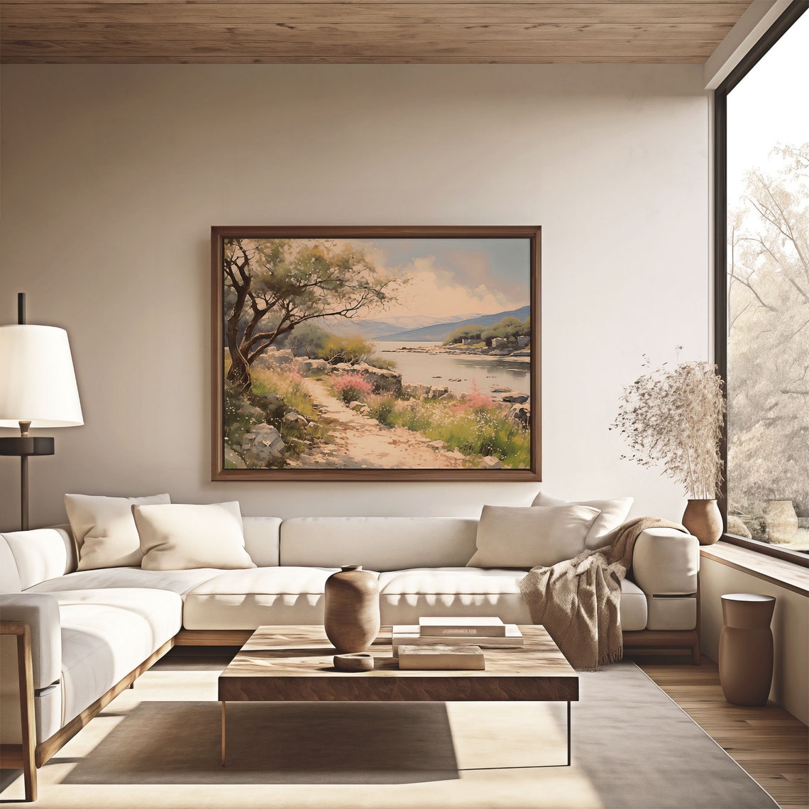 Spring Riverside Blossom Trees Quiet River Mountain Vista Poster - Image 4