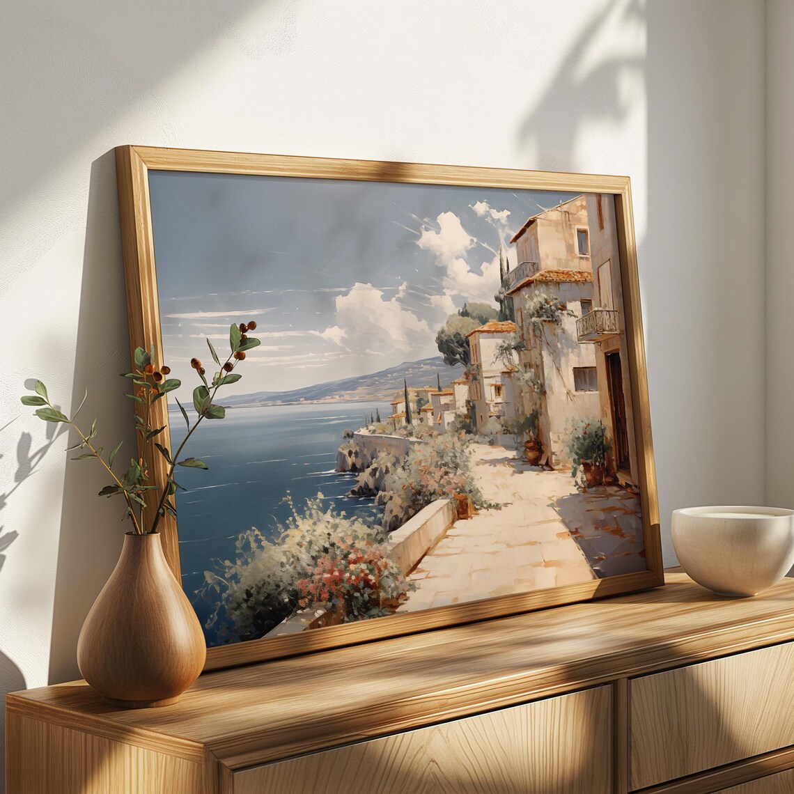 Coastal Village Walkway Above The Sea With Terracotta Roofs Poster - Image 4