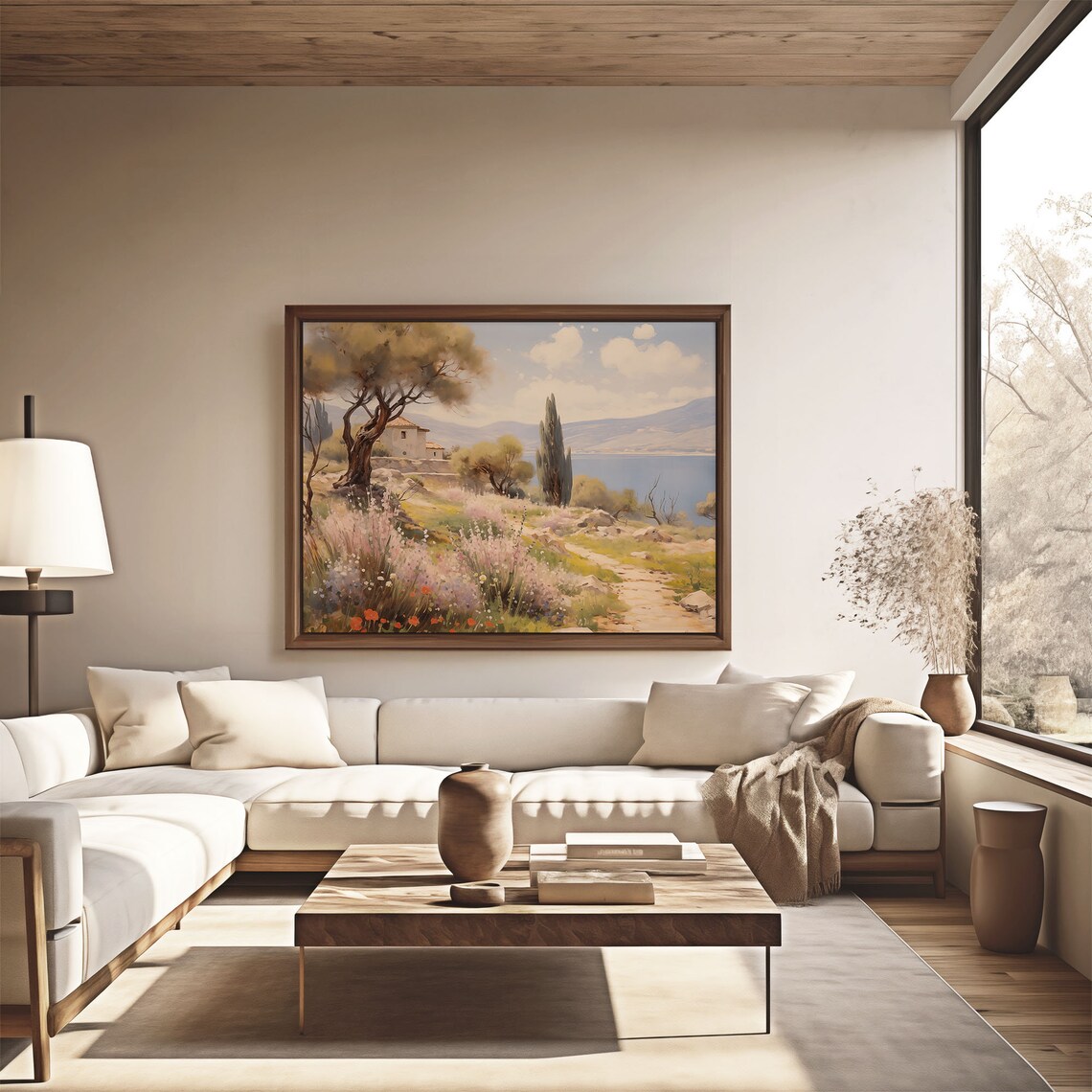Mediterranean Coastal Villa Olive Trees Seascape Oil Painting Poster - Image 4