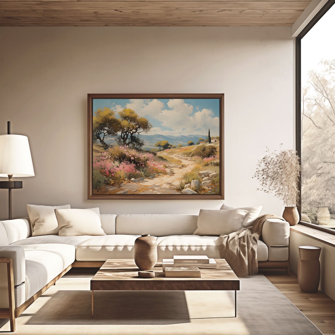 Sunny Country Lane with Wildflowers and Farmhouse Oil Painting Poster - Image 4