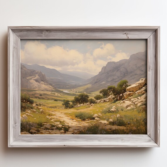 Golden Rocky River Valley Wide Open Mountain Landscape Poster